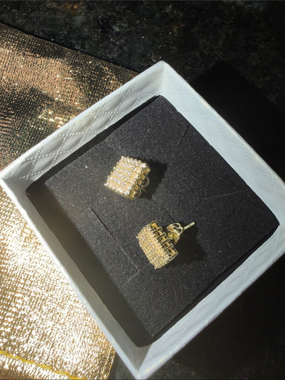 Gold Crystal lab Diamonds .5 cwt Square Pavé Stud Earrings for Women